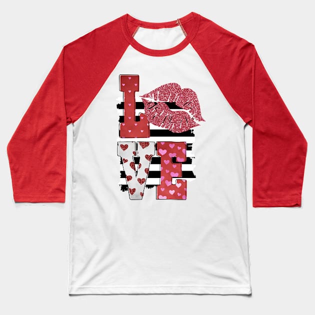 Valentines Love & Lips Baseball T-Shirt by MarinasingerDesigns